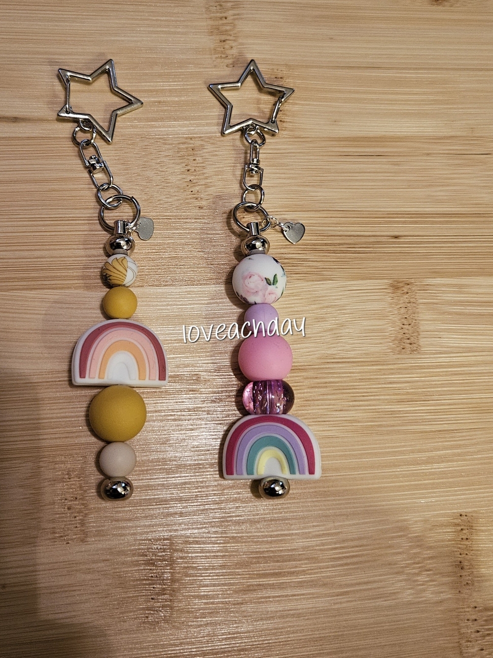 πRainbow Keychain - Pink & Yellow Charm Set